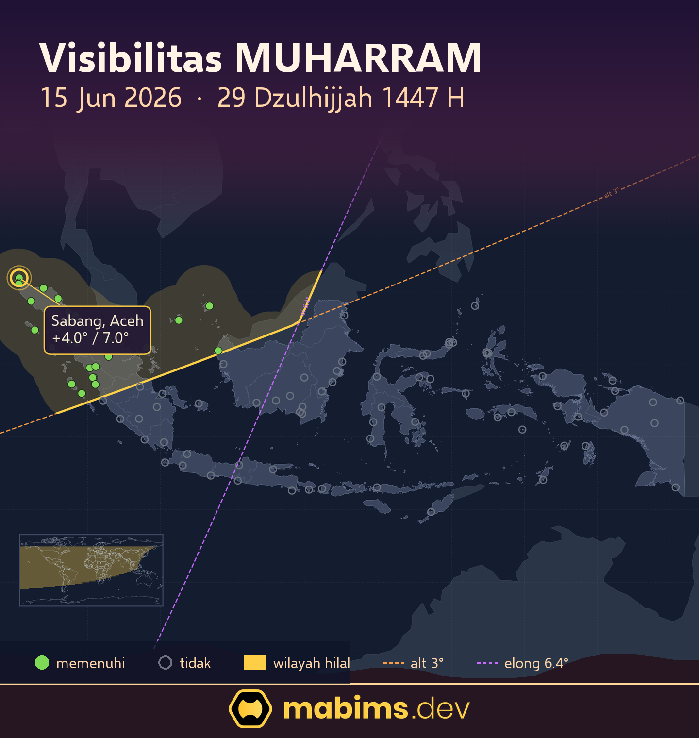 Peta wilayah visibilitas hilal Muharram 1448 H