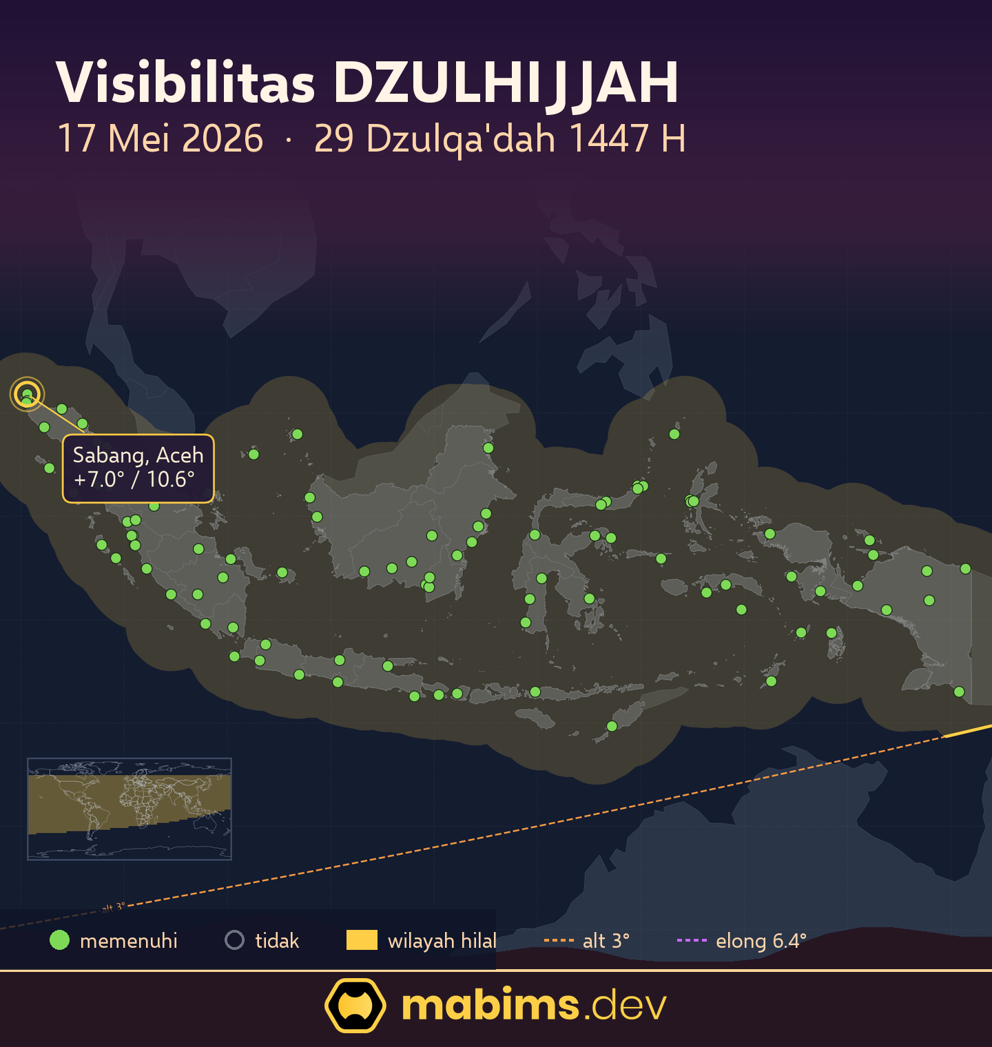Peta wilayah visibilitas hilal Dzulhijjah 1447 H