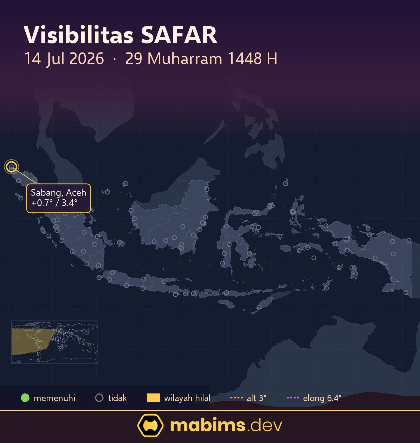 Peta wilayah visibilitas hilal Safar 1448 H