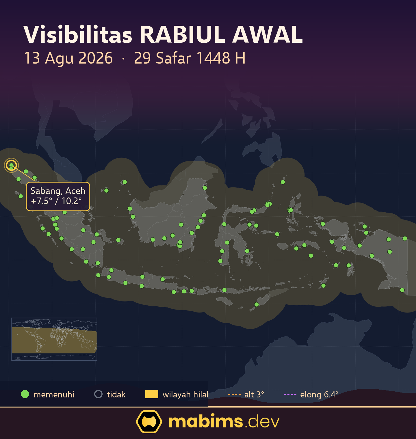 Peta wilayah visibilitas hilal Rabiul Awal 1448 H