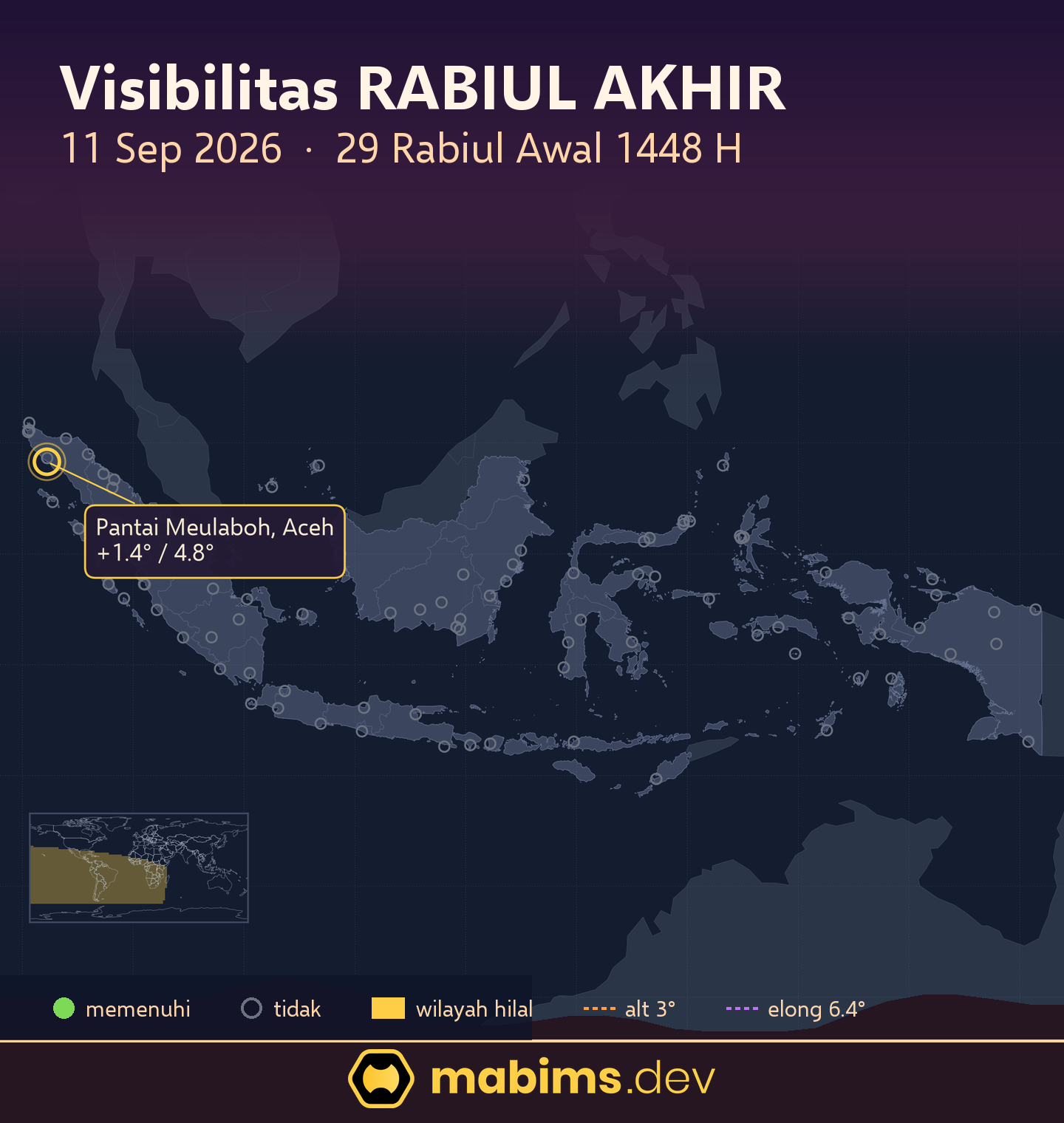 Peta wilayah visibilitas hilal Rabiul Akhir 1448 H