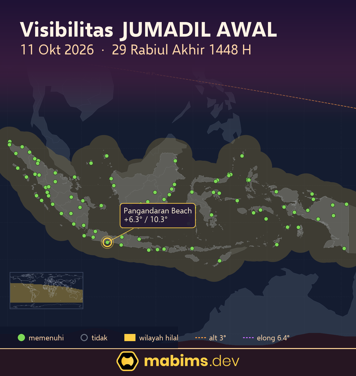 Peta wilayah visibilitas hilal 5/1448