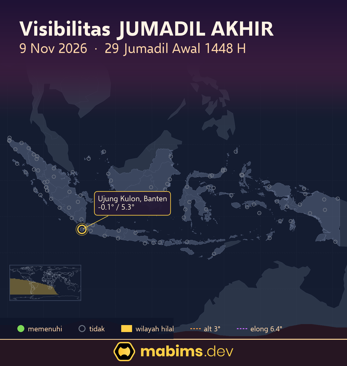Peta wilayah visibilitas hilal 6/1448