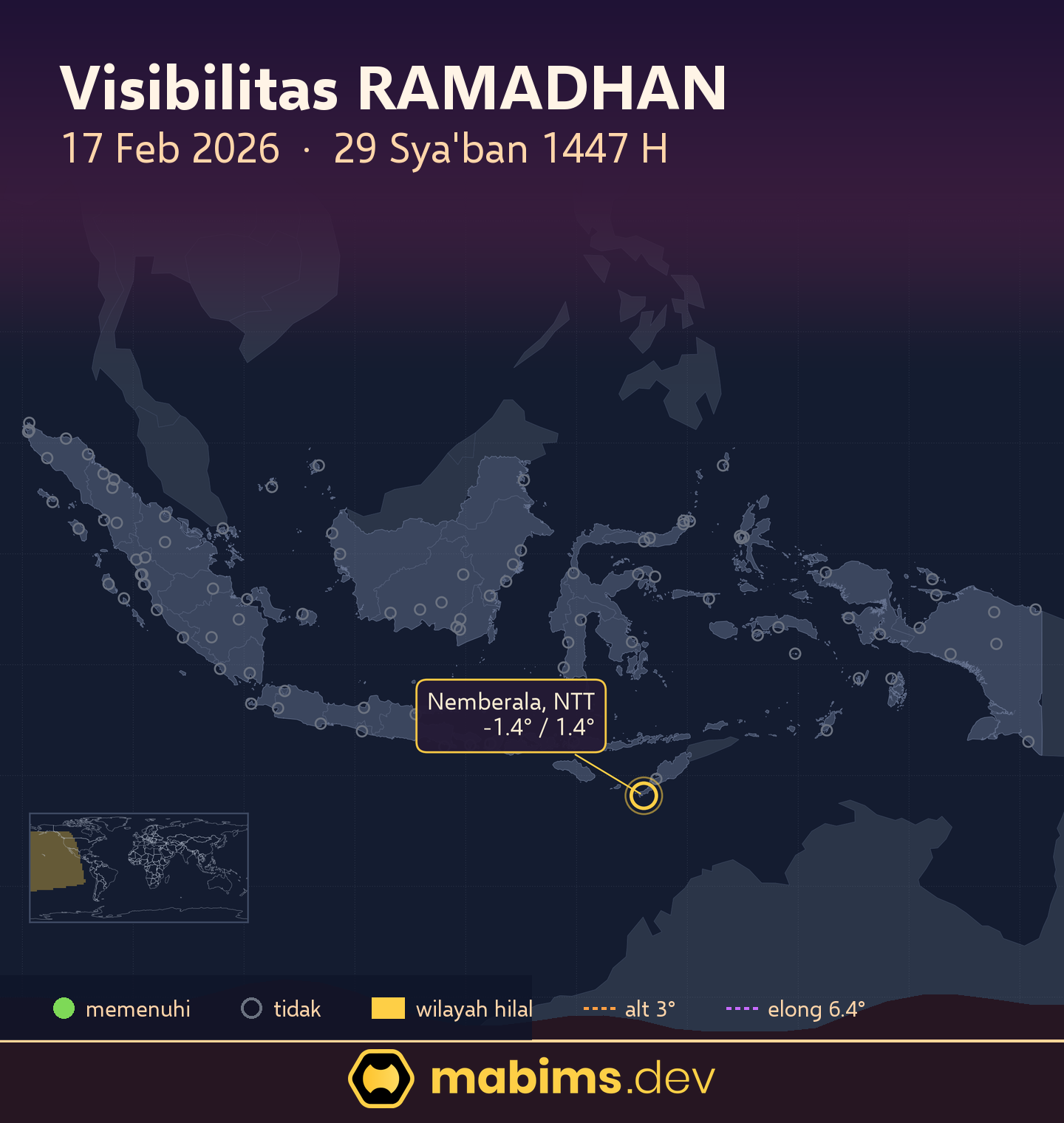 Peta wilayah visibilitas hilal Ramadhan 1447 H